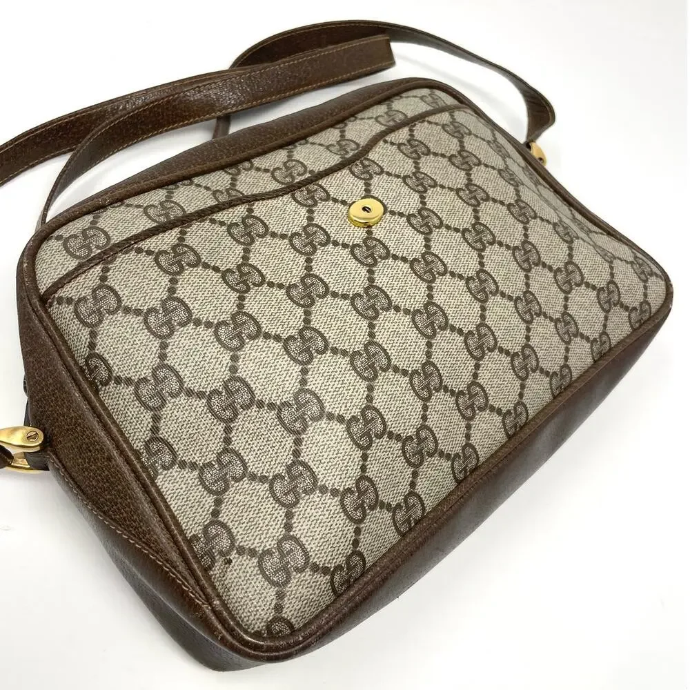 Gucci Vintage GG Monogram Logo PVC Leather Shoulder Bag Beige Brown - Picture 10 of 16